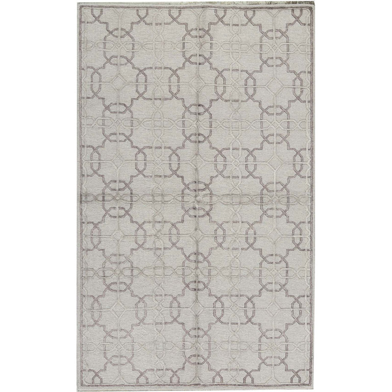 Cotton Geometric Area Rug in Silver