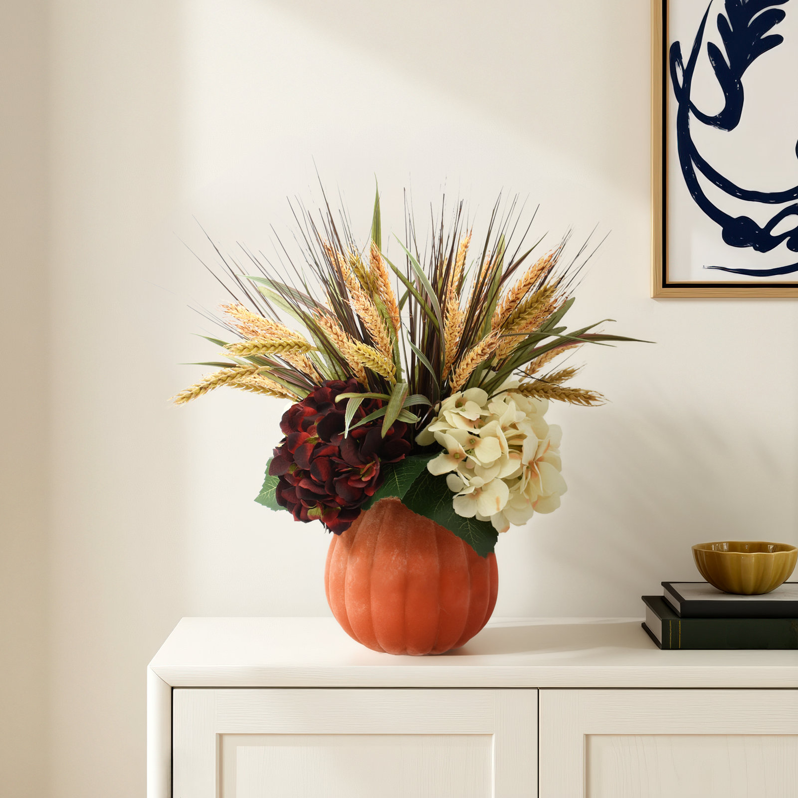 Hydrangea and Wheat Grass Arrangement in Pot