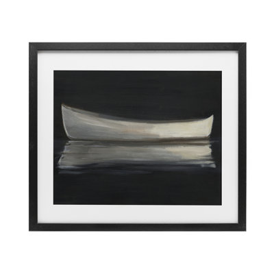 Canoe Reflection on Black Framed Print Under Glass, design by Ethan Harper