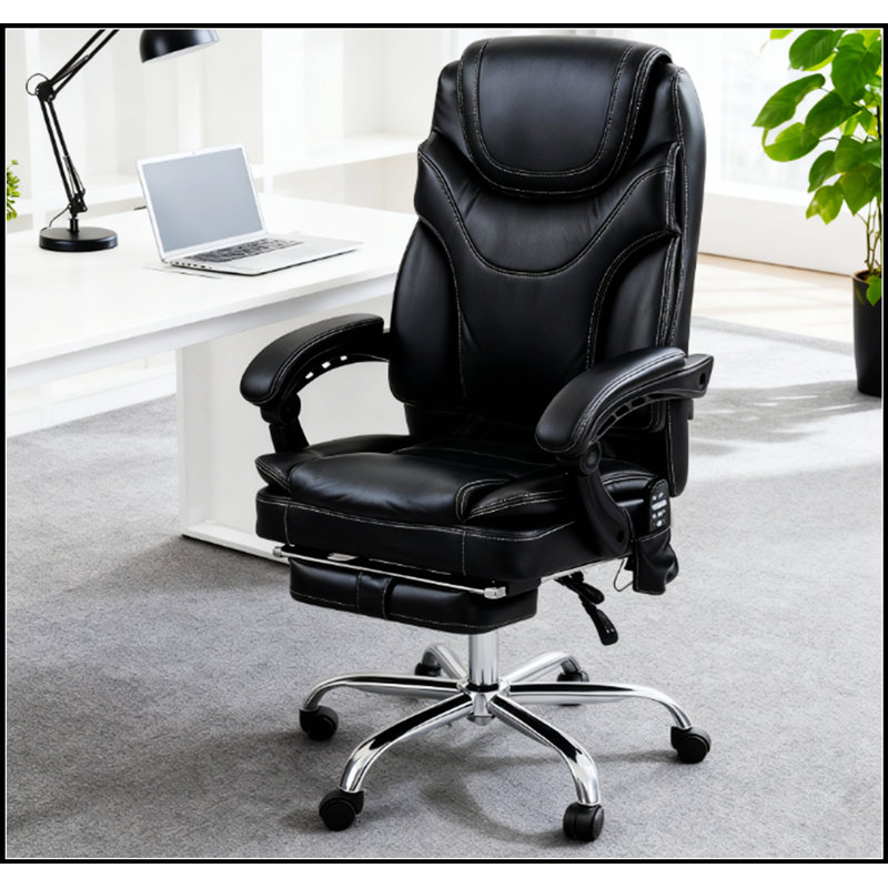 Fauteuil de bureau ergonomique inclinable et chauffant en cuir PU avec repose-pieds pour un confort et un soutien ultimes