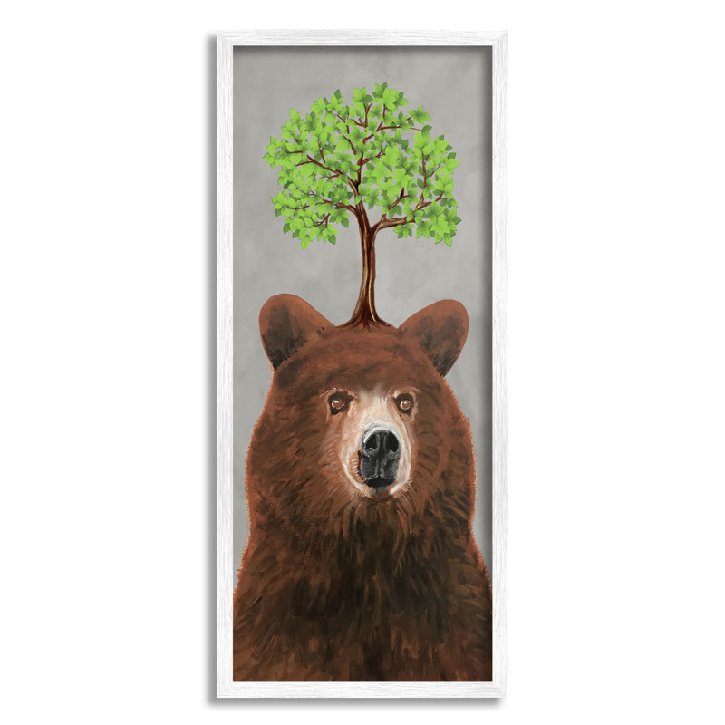 «Modern Bear Tree Growing» encadré sur bois par Coco De Paris, peinture, H 30 po x l 13 po x P 1,5 po