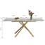 Table de salle à manger extensible Modern Modern avec rallonge rétractable, plateau en pierre frittée et base en X en acier au carbone doré, table robuste pour 4 à 6 personnes