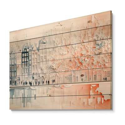 Amsterdam Colors Of Summer I - Industrial Orange Wood Print On Natural Pine Wood