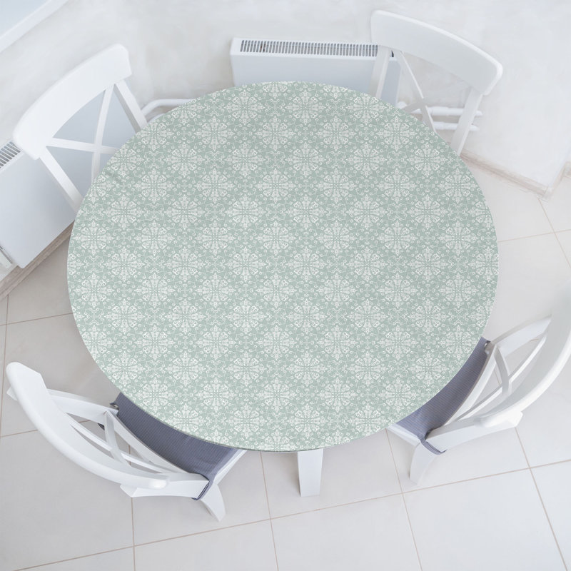 Ambesonne Pastel Fitted Round Tablecloth Pale Sage Green and White, 47.24" Round