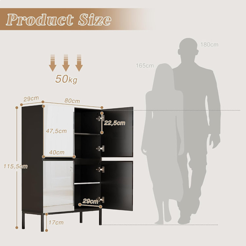 80 cm W Solid Wood Sideboard, BLACK