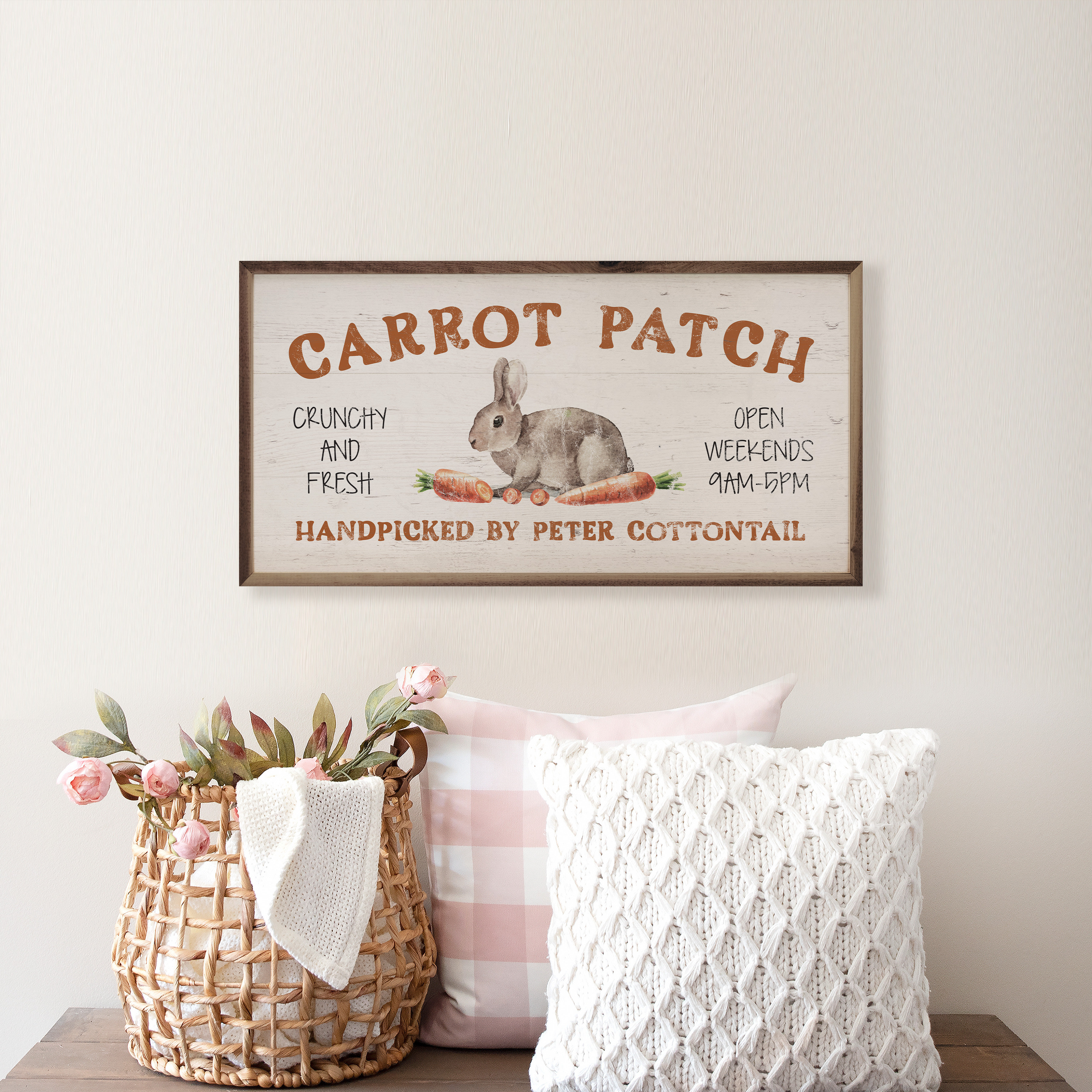 August Grove® Carrot Patch Bunny Framed On Wood Print