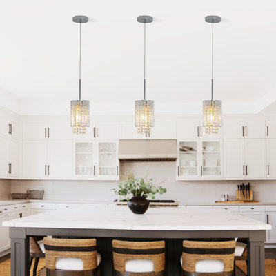 3-Pack Crystal Pendant Lights, Silver Chandelier, Adjustable Height,for Kitchen Island,entryway,dining Room
