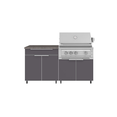 Ensemble d'armoires d'extérieur en aluminium 4 pièces avec barbecue au platine 33 po - propane liquide et comptoir en pierre d'ingénierie gris Saga 32 po