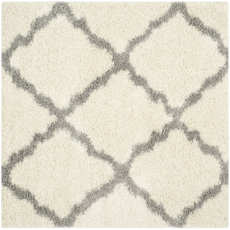 Tapis ivoire / gris à motif géométrique Alonnah, Carré 6 pi