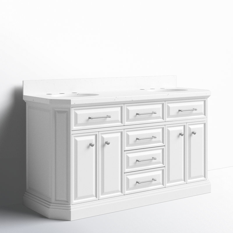 Palace 60'' W Double Vanity, Stainless Steel, Pure White