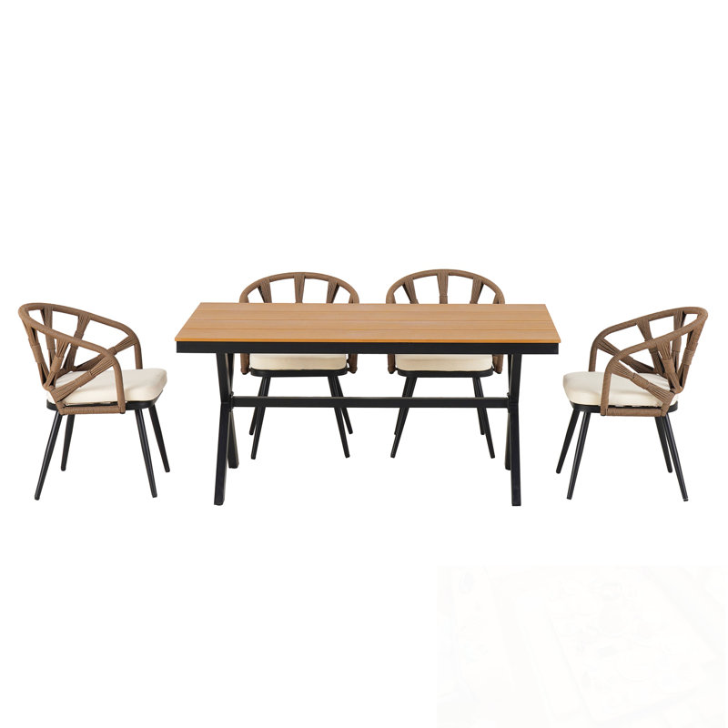 5-Piece Wooden Dining Table Set with 4 Chairs, Brown
