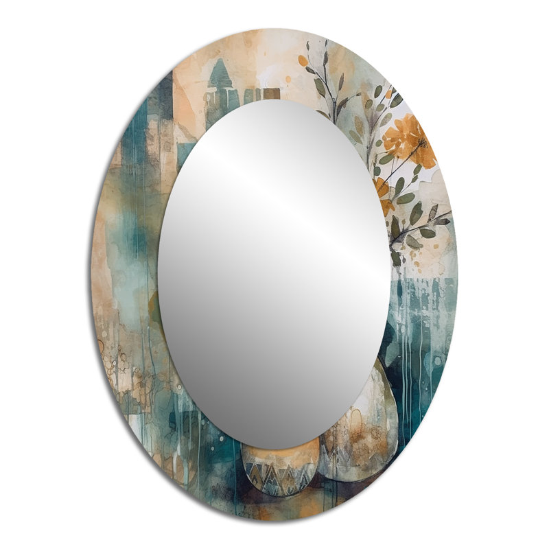 Miroir mural ovale orange et vert Bohemia IV - Bohemian, 40 po x 30 po