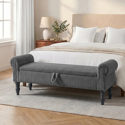 60''W Corduroy Upholstered Storage Bench for End of Bed, Bench with Storage for King Bed