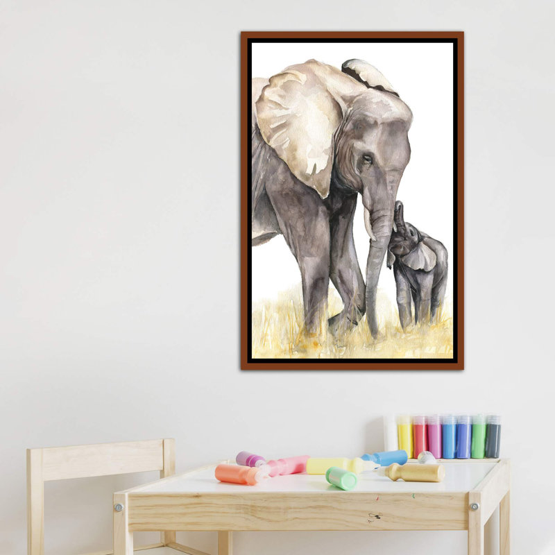 Décoration murale éléphant, H 40 po x l 26 po x P 1,5 po, Toile classique avec cadre brun