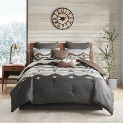 Bitter Creek Grey/Brown Microfiber Reversible Modern & Contemporary Comforter Set
