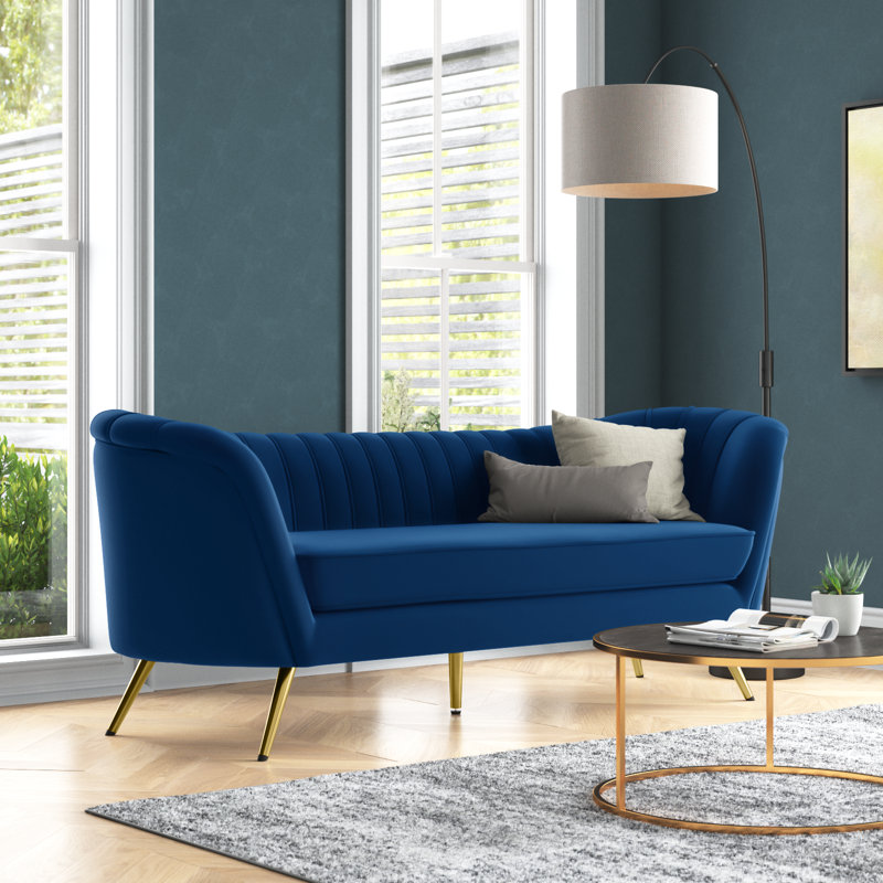 Canapé en velours 88 po Margo, Velours bleu marine