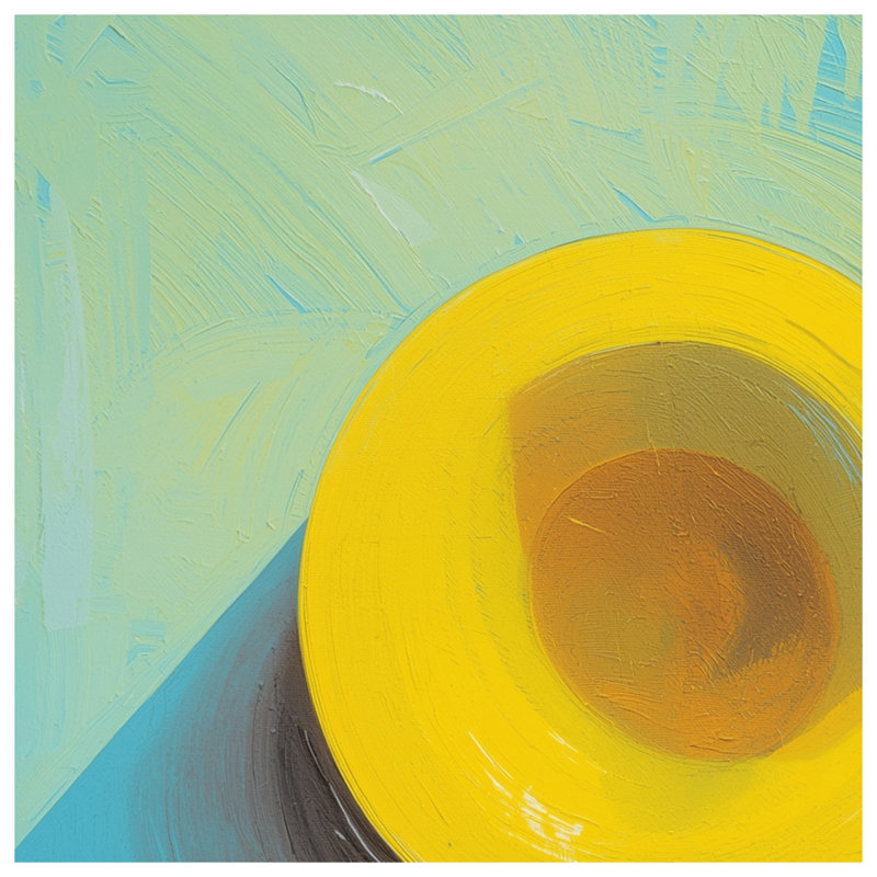 Chapeau jaune sur couvertures bleues, L 50 po x H 60 po