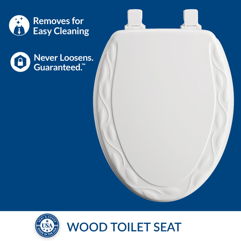 Mayfair Ivy Sculptured Toilet Seat, Easily Removes for Cleaning, Hinges Never Loosen, Elongated, White