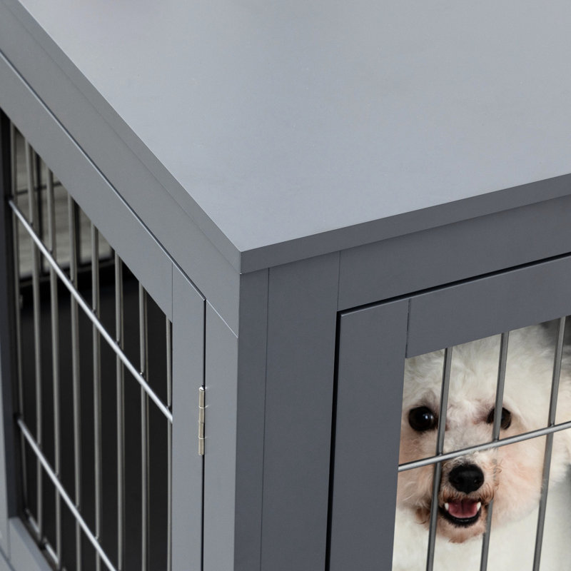 Chenil pour animaux gris, cage intérieure pour chien avec portes doubles, meubles pour petits et moyens chiens, cage de table d'appoint, chenil moyen
