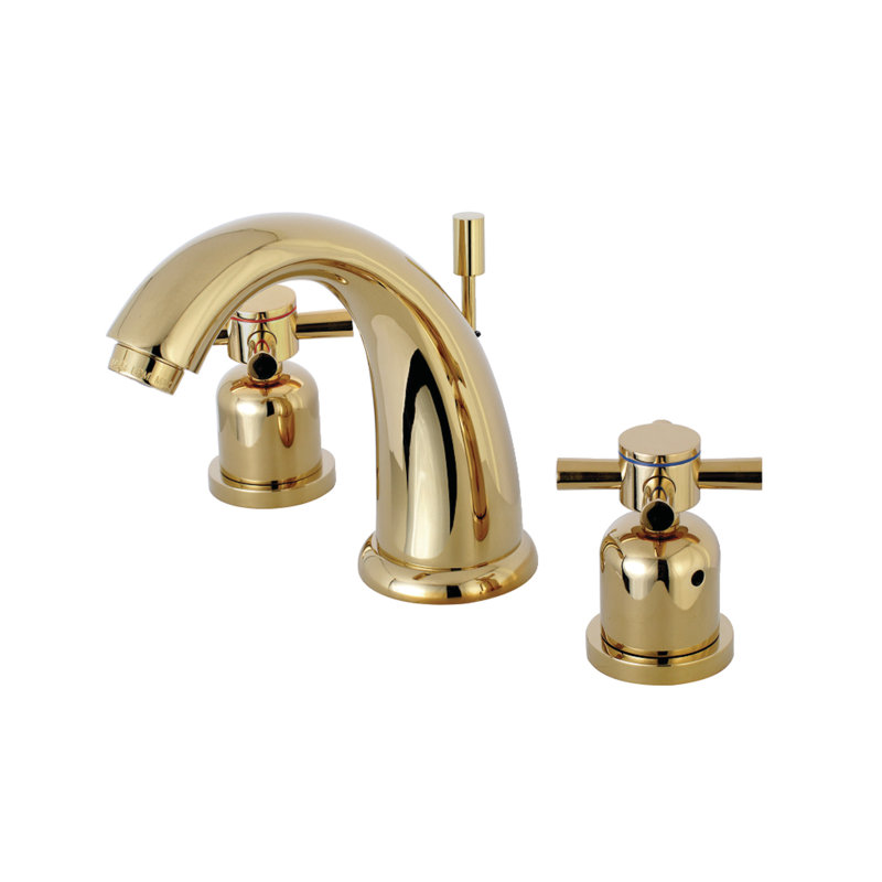 Kingston Brass Concord Two-Handle 3-Hole Deck Mount Widespread Bathroom Faucet with Retail Pop-Up Drain, Polished Brass