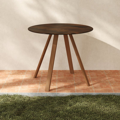 29.5" Water-resistant Outdoor Patio Dining Side Table with Solid Wood Legs, Walnut Finish