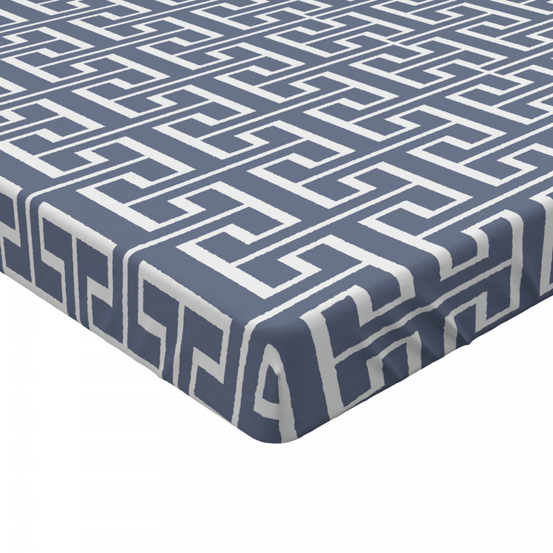 Microfiber Geometric Fitted Sheet, Full Fitted Sheet, Navy, Geometric 2