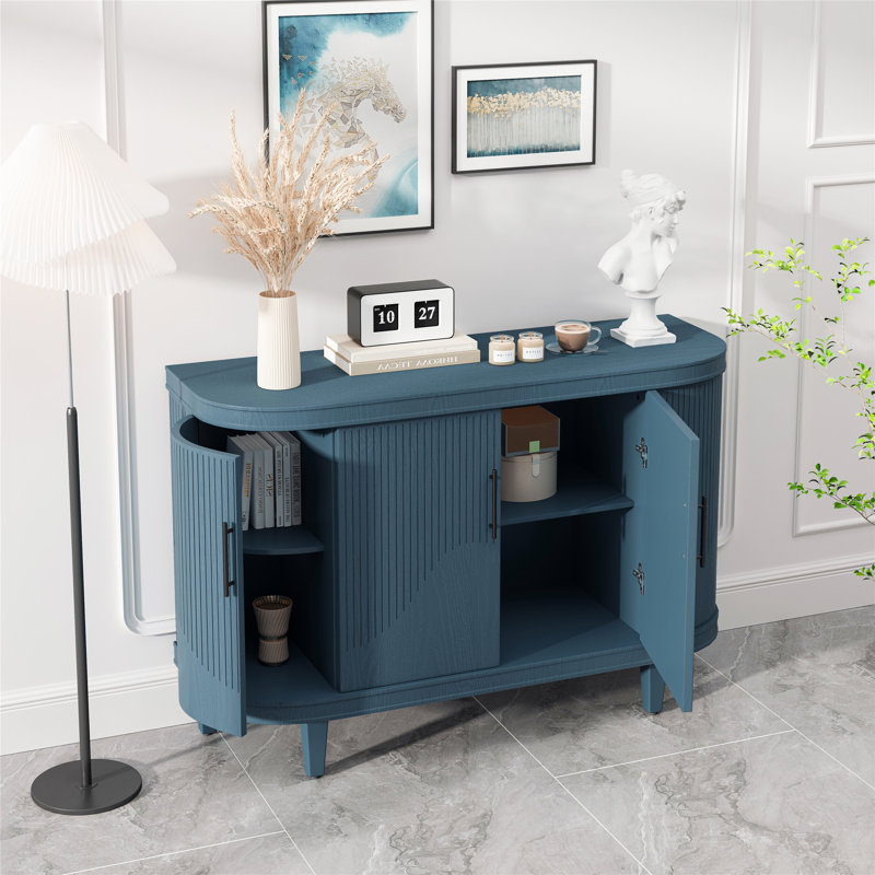 Élégant buffet incurvé avec tablettes réglables pour un rangement polyvalent et un décor moderne, Bleu