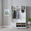 Arbre d'entrée 5 en 1 avec banc, rangement pour chaussures et 3 armoires ouvertes, design campagnard pour le couloir et le salon