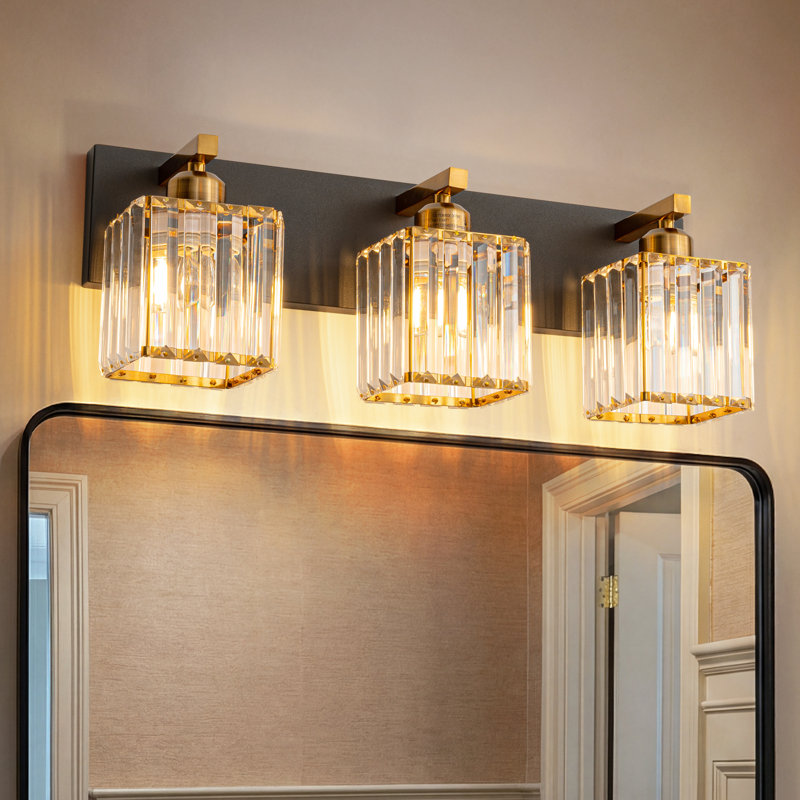 Éclairage pour meuble-lavabo à intensité variable Lanceton, Noir et or, Trois lumières