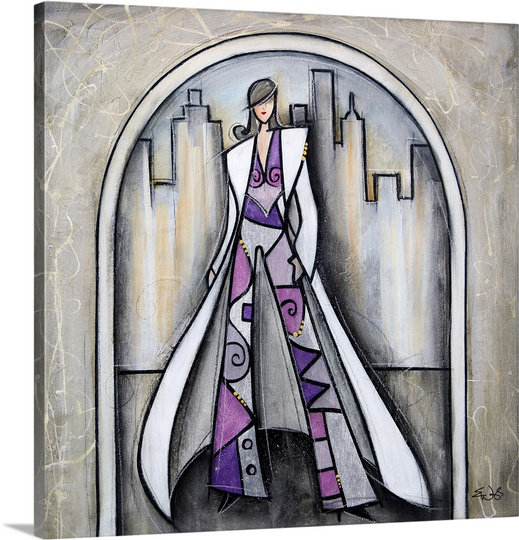 «Purple pant suit in the City» par Pelham, reproduction d'art sur toile, H 30 po x l 30 po x P 1,25 po