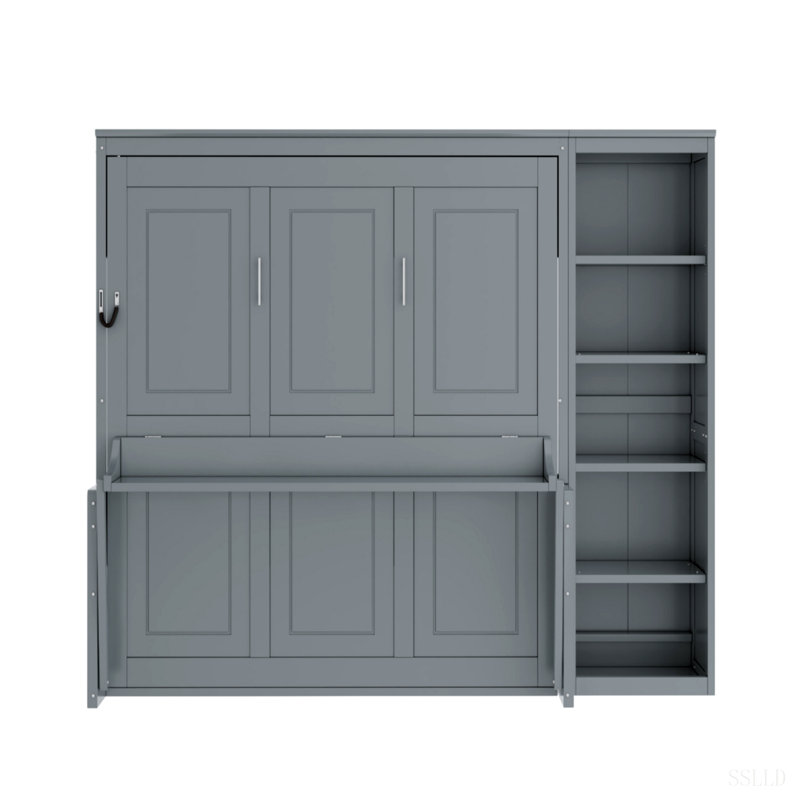Lit escamotable avec bureau et bibliothèque Murphy, Full / Double, Grey