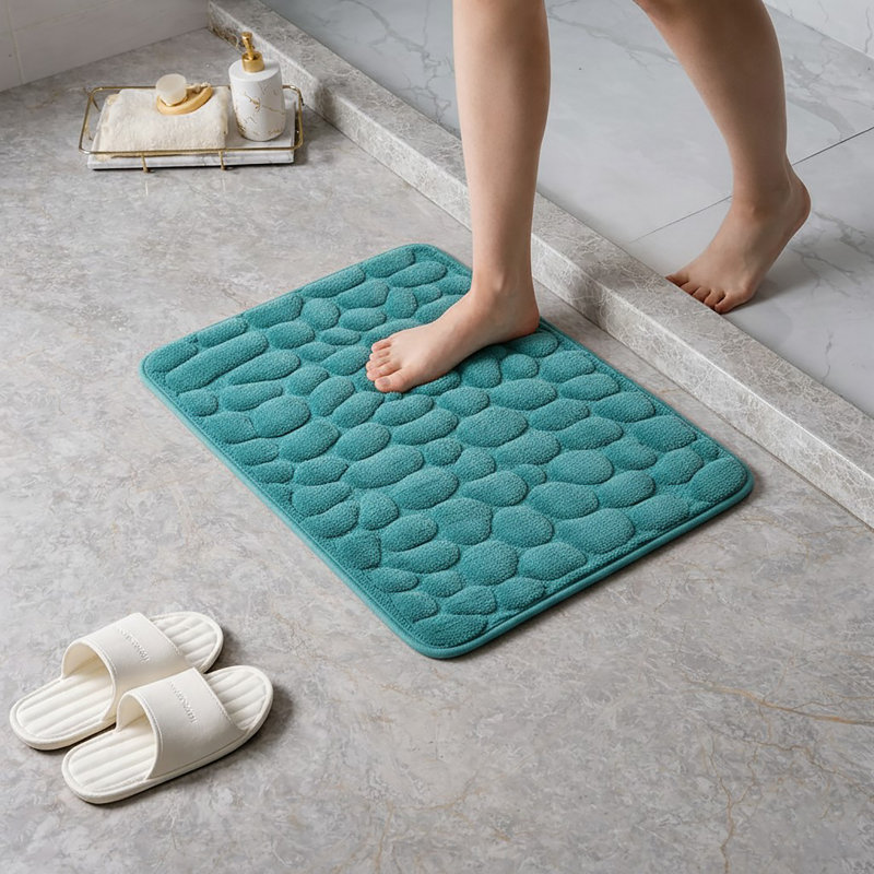 Tapis pour salle de bain Cobble Stone, Bleu paon