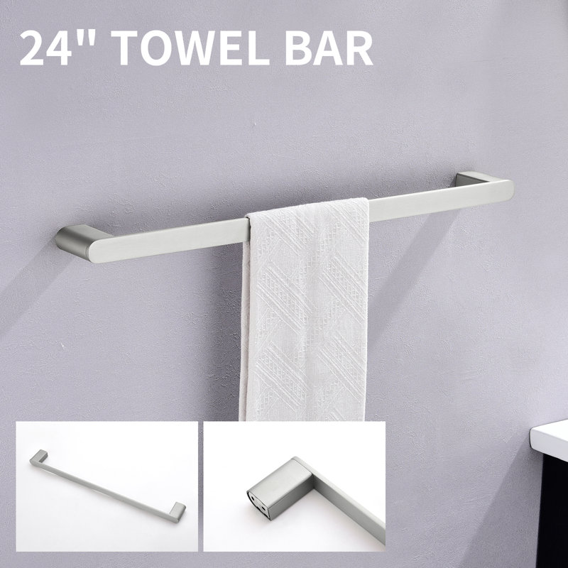 Bathroom Hardware 4-Piece Bath Hardware Set With Towel Bar, Robe Hook, Toilet Paper Holder, Matte Black