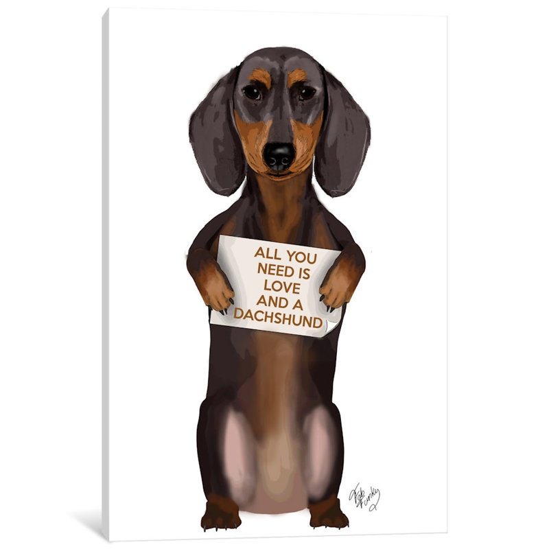 « all you need is love series : teckel », impression sur toile, H 18 po x l 12 po x P 1,5 po, Pas de tapis, Toile tendue