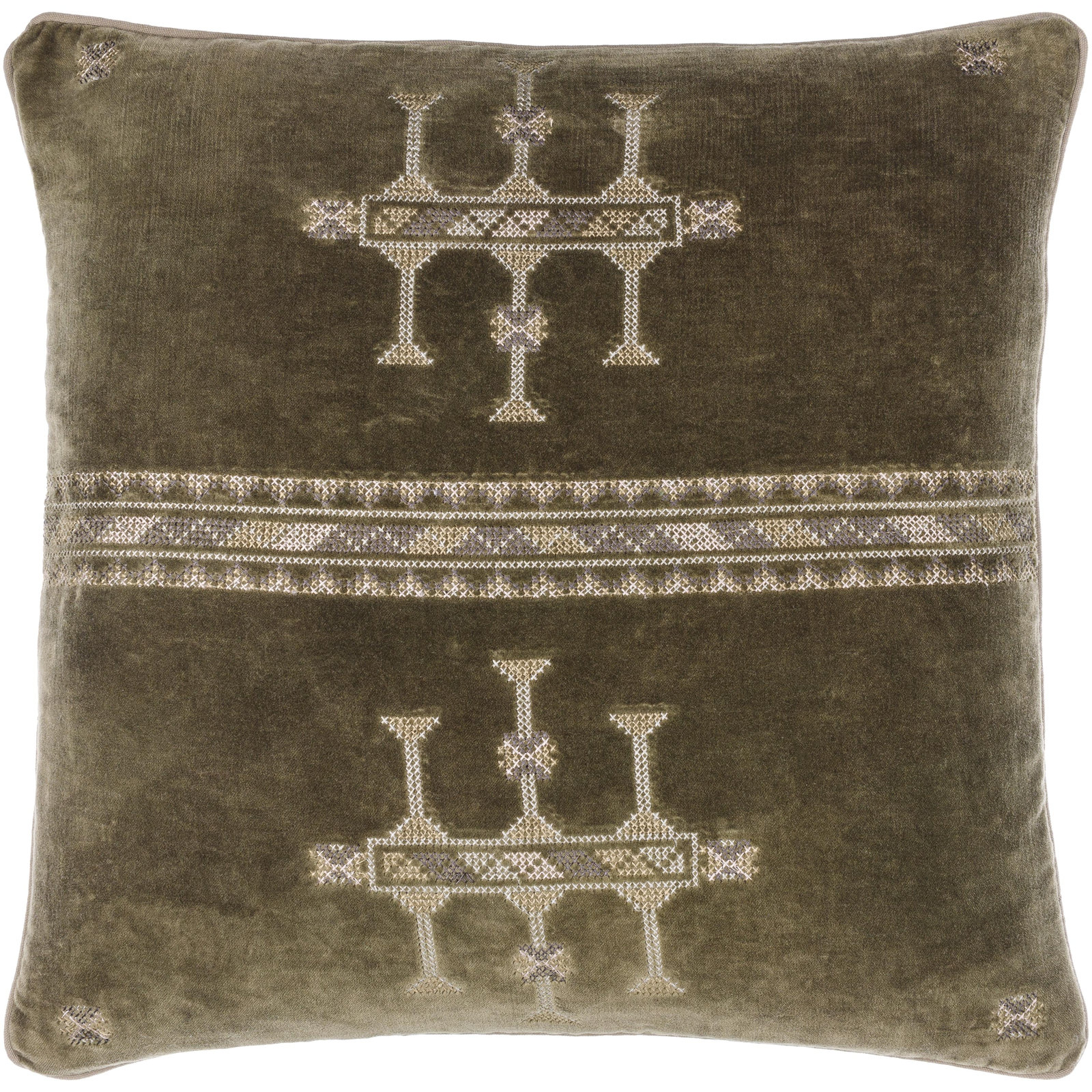 Veola Cotton Pillow Cover, Square 20", Olive Green, Pillow Cover Only - No Insert