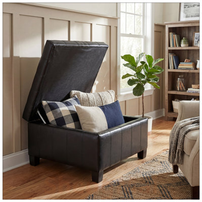 PU Storage Ottoman with Rubber Wood Legs, Spacious Lift-Top for Living Room, Bedroom, Entryway, 300lbs Capacity