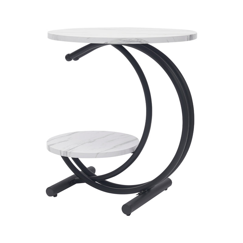 2-Tier Round End Table, White, Black