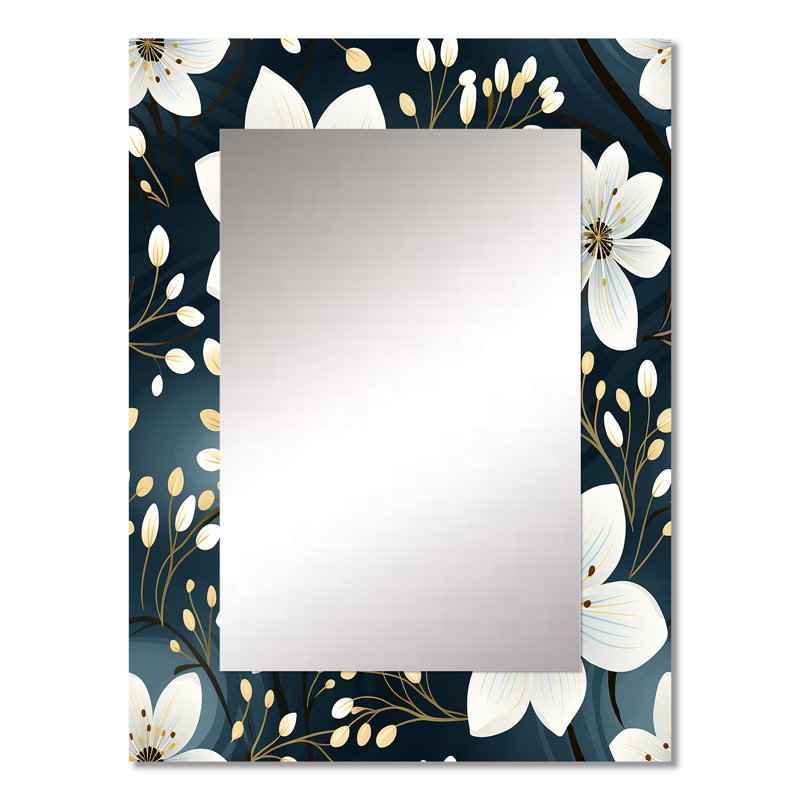 Motif floral Bairiki White Coastal Elegance - grand miroir floral, miroir mural Cottage, 32 po x 24 po