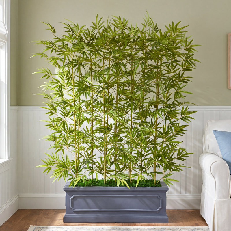 72" H Artificial Bamboo Privacy Screen with Planter