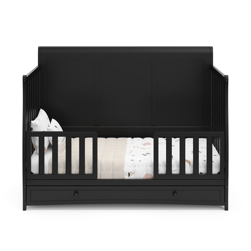 Lit de bébé convertible 4-en-1 Asheville avec rangement, Noir, noir, noir, noir, Lit à barreaux