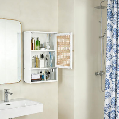 Armoire de salle de bain murale avec portes en rotin et tablette réglable, armoires à pharmacie en bambou au-dessus de la toilette