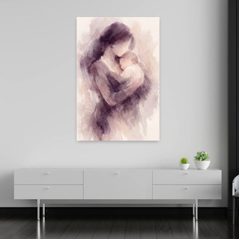Mère tenant son fils, fille, art mural contemporain abstrait, H 60 po x l 40 po