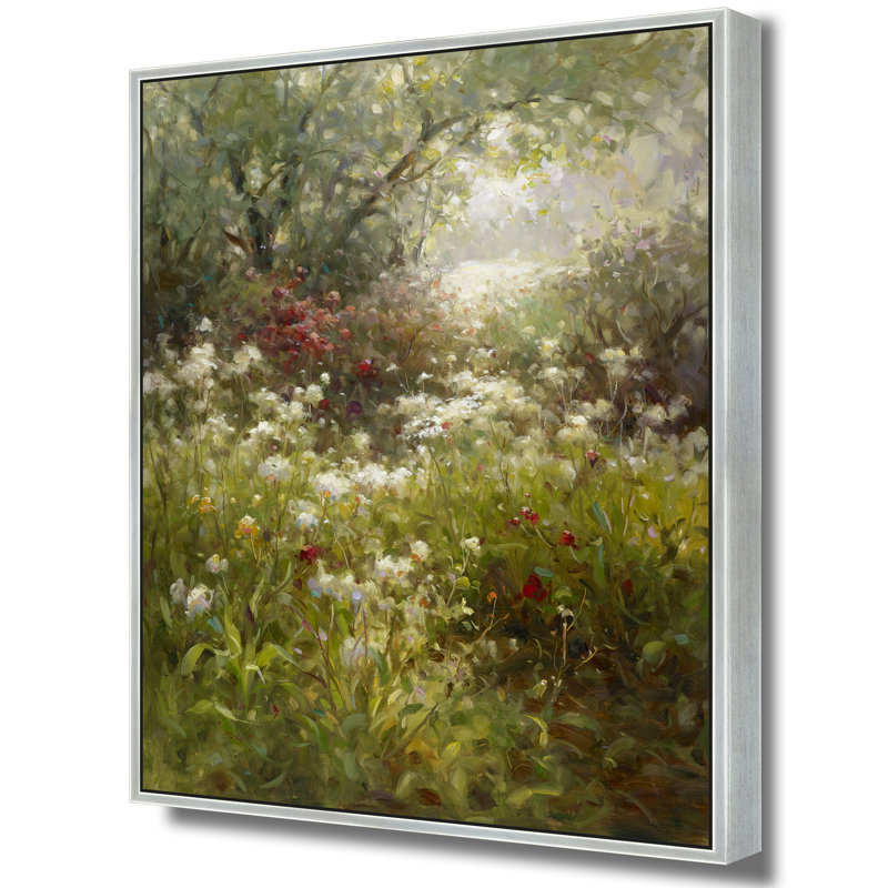 «Sunlit Meadow Gathering», H 42 po x l 32 po, Argent argent