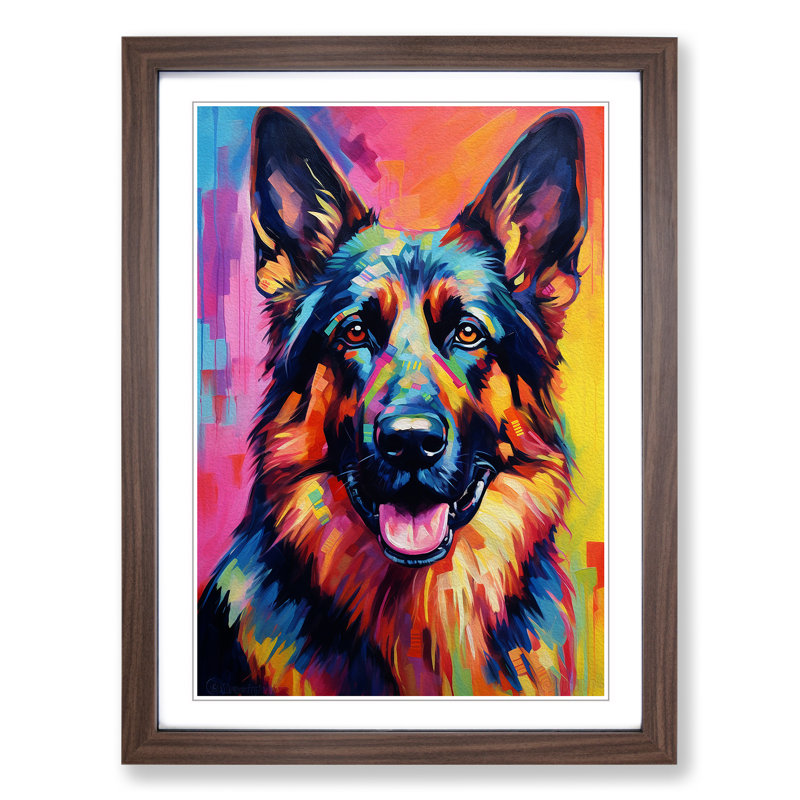 German Shepherd Informel - Framed Print, 64cm H x 46cm W, Walnut Framed