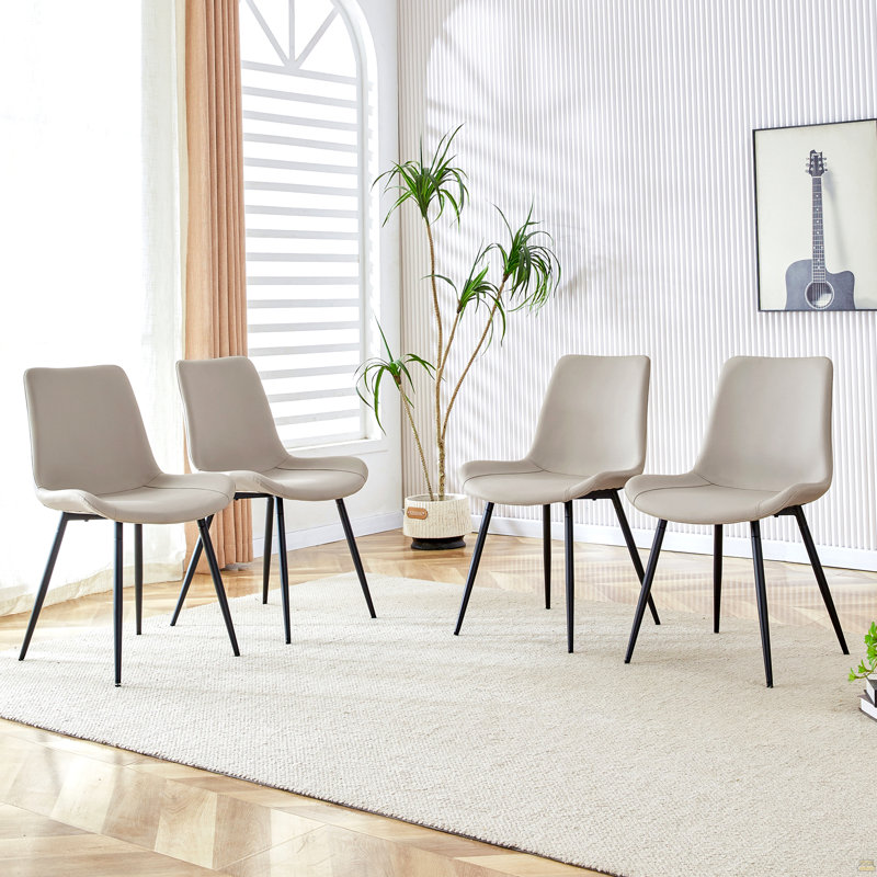 Chaise en cuir avec coussin de dossier et pieds en métal, Gris chaleureux