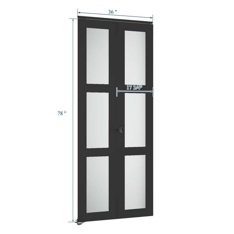 3-Lite 78" Frosted Glass Bi-fold Doors with Installation Hardware Kit for 80" Door Opening Height, 36" x 80"