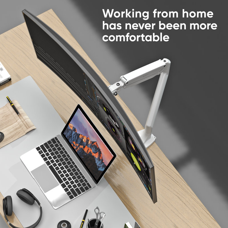 White Full-Motion Gas Spring Monitor Mount with Riser