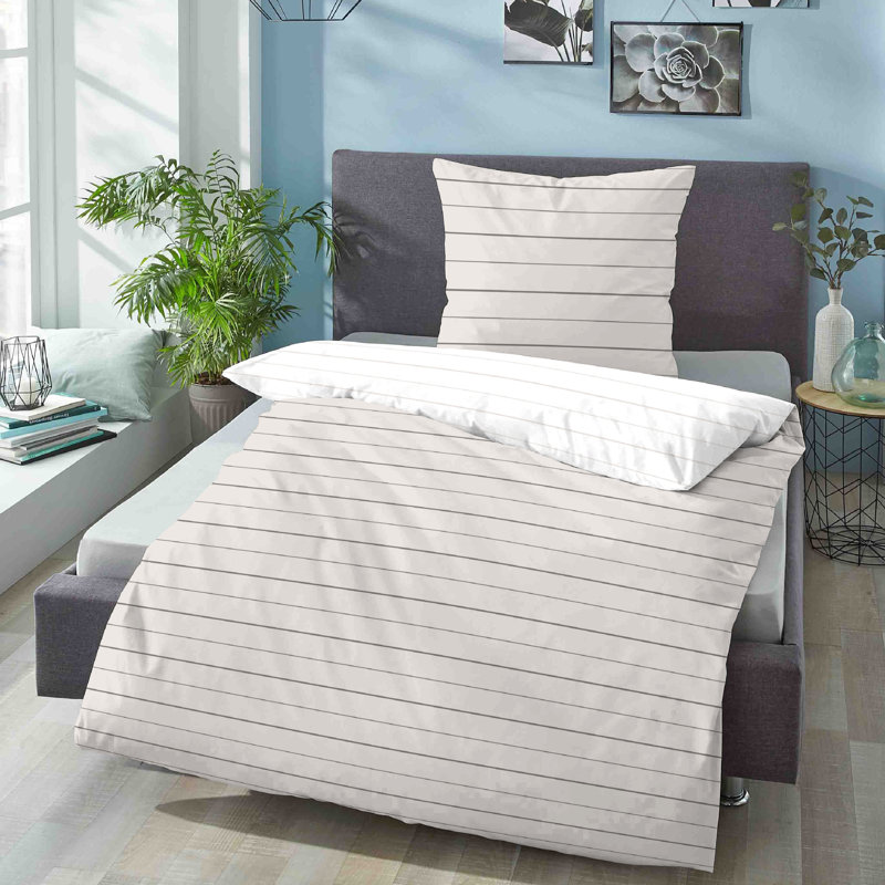 Cotton Striped Duvet Cover Set with Pillowcases, 200 x 200cm - 2 pillows 80 x 80cm, Taupe