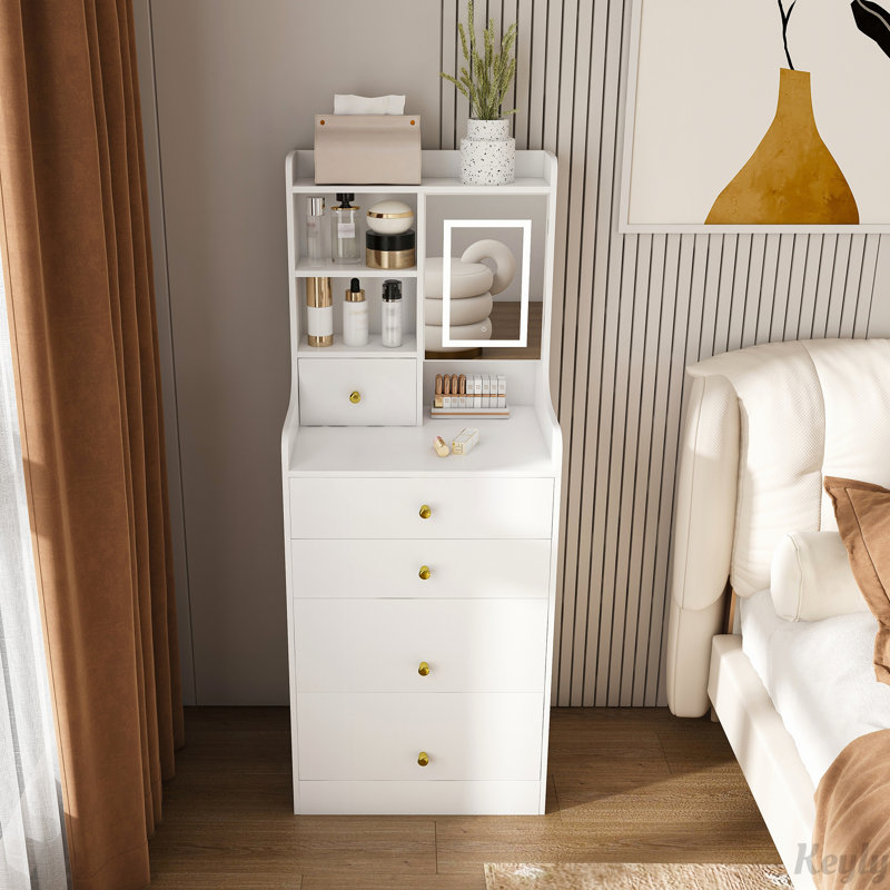 3-in-1 Dressing Table with LED Mirror and Storage Stool