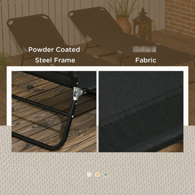 Folding Beach Chairs, 5 Levels Back, Steel Frame For Sun Tanning, Yard, Patio, Black 2 Piece Yard Chairs Sunbathing, 5-Level Adjustable Reclining, Beach,